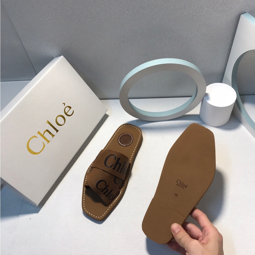 Chloe Brown Logo Strap Slide Sandals - Women - Picture 6 of 9